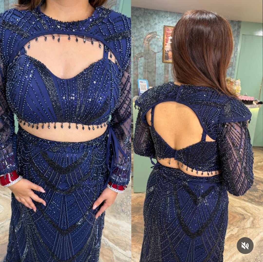 croptop with fishcut skirt & cap with shoulder