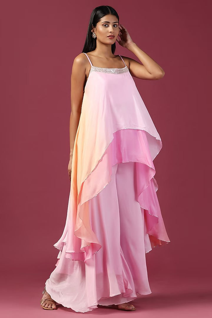 Indo western High  low layers pocho with plazoo