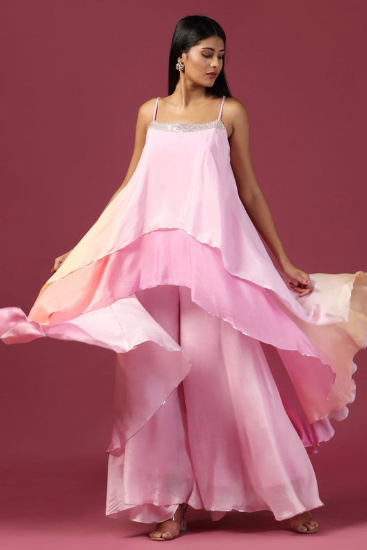 Indo western High  low layers pocho with plazoo