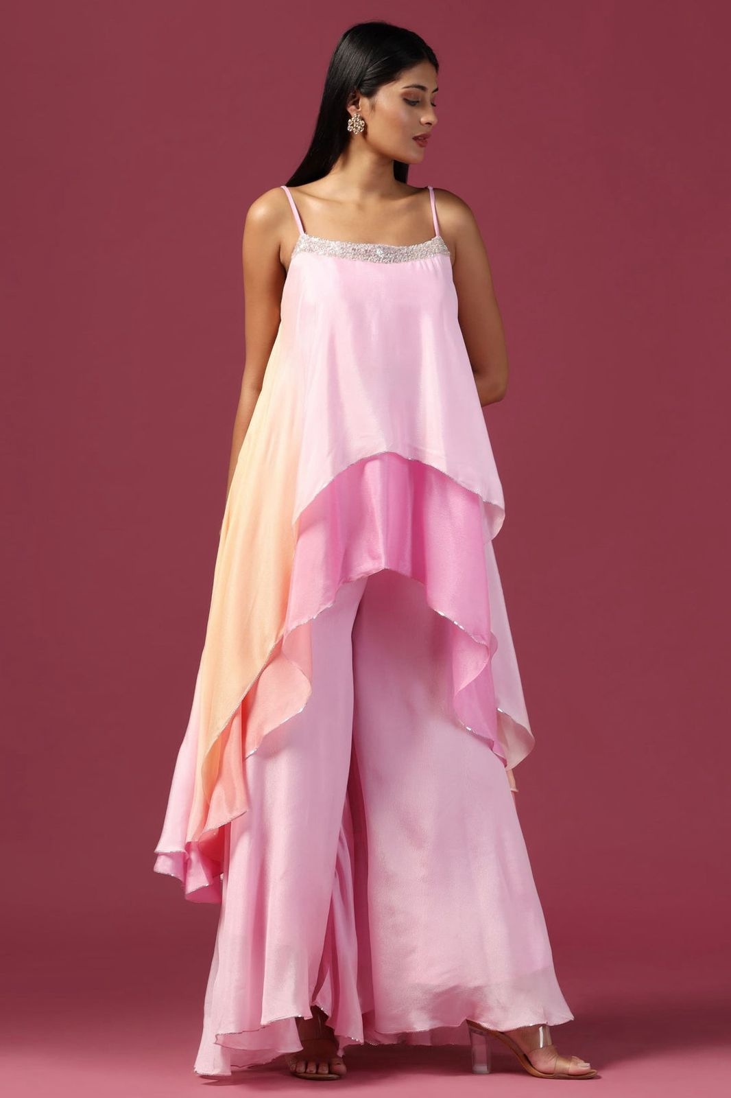 Indo western High  low layers pocho with plazoo