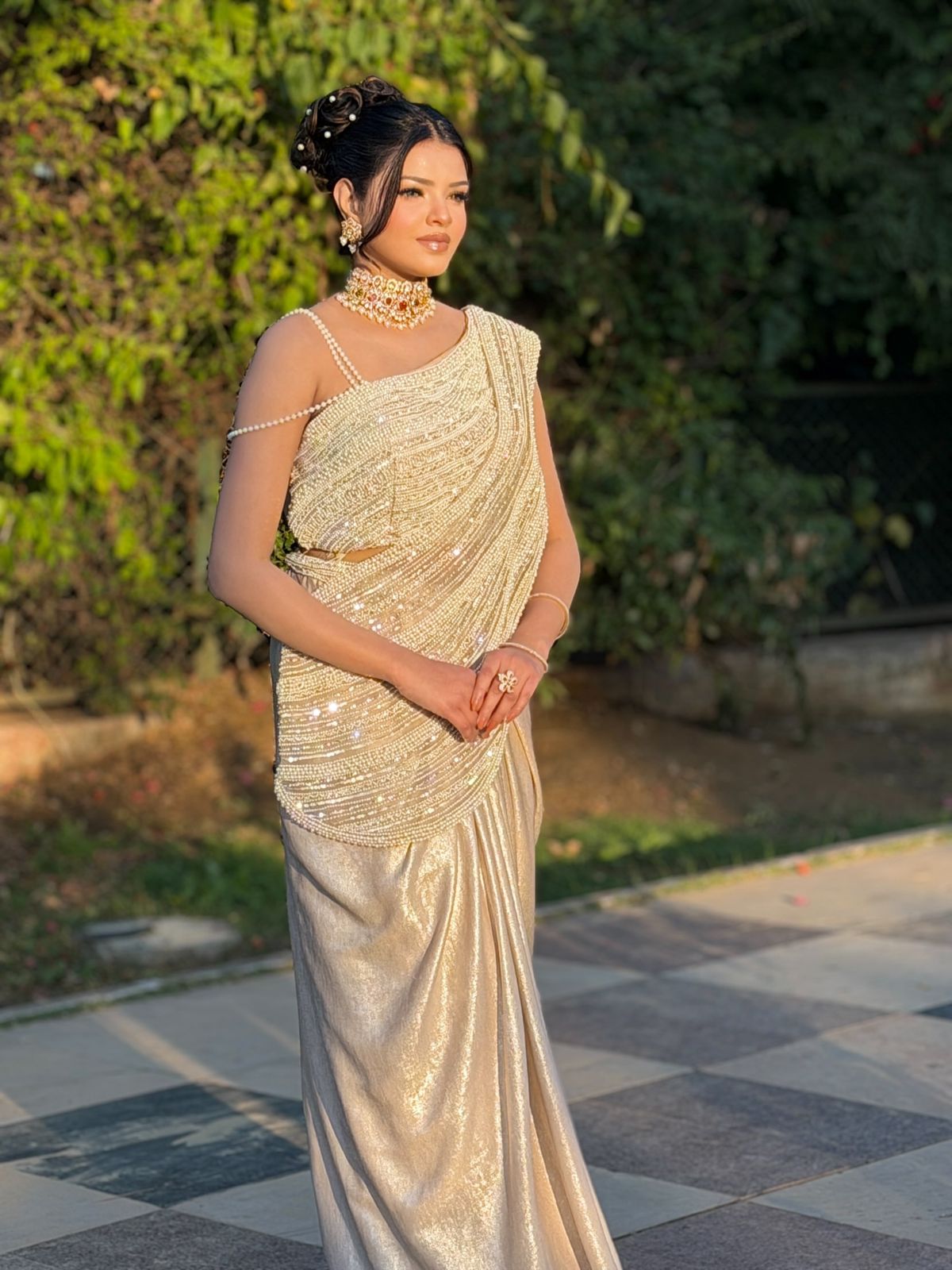 Indowester  drape skirt with blouse