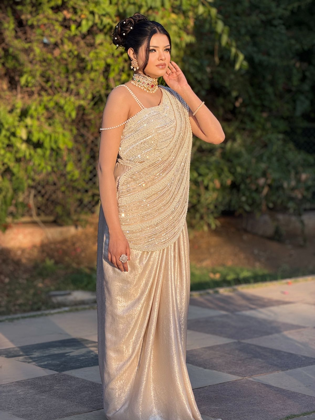 Indowester  drape skirt with blouse