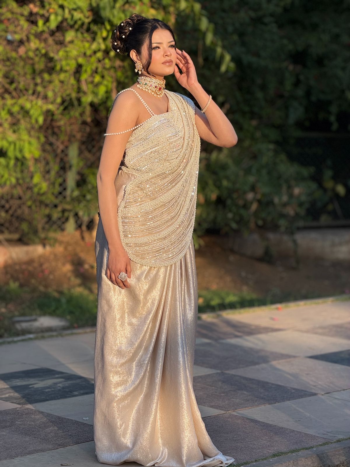 Indowester  drape skirt with blouse