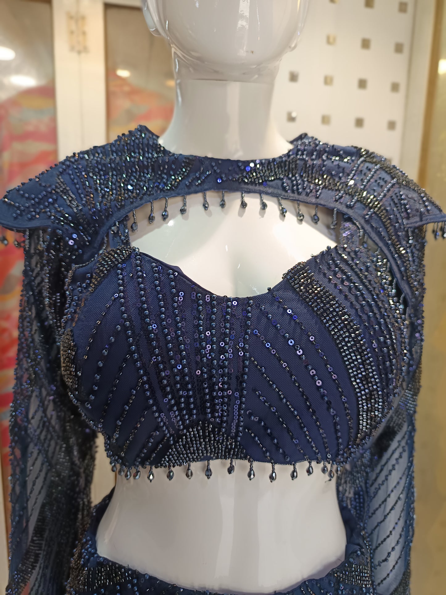 croptop with fishcut skirt & cap with shoulder