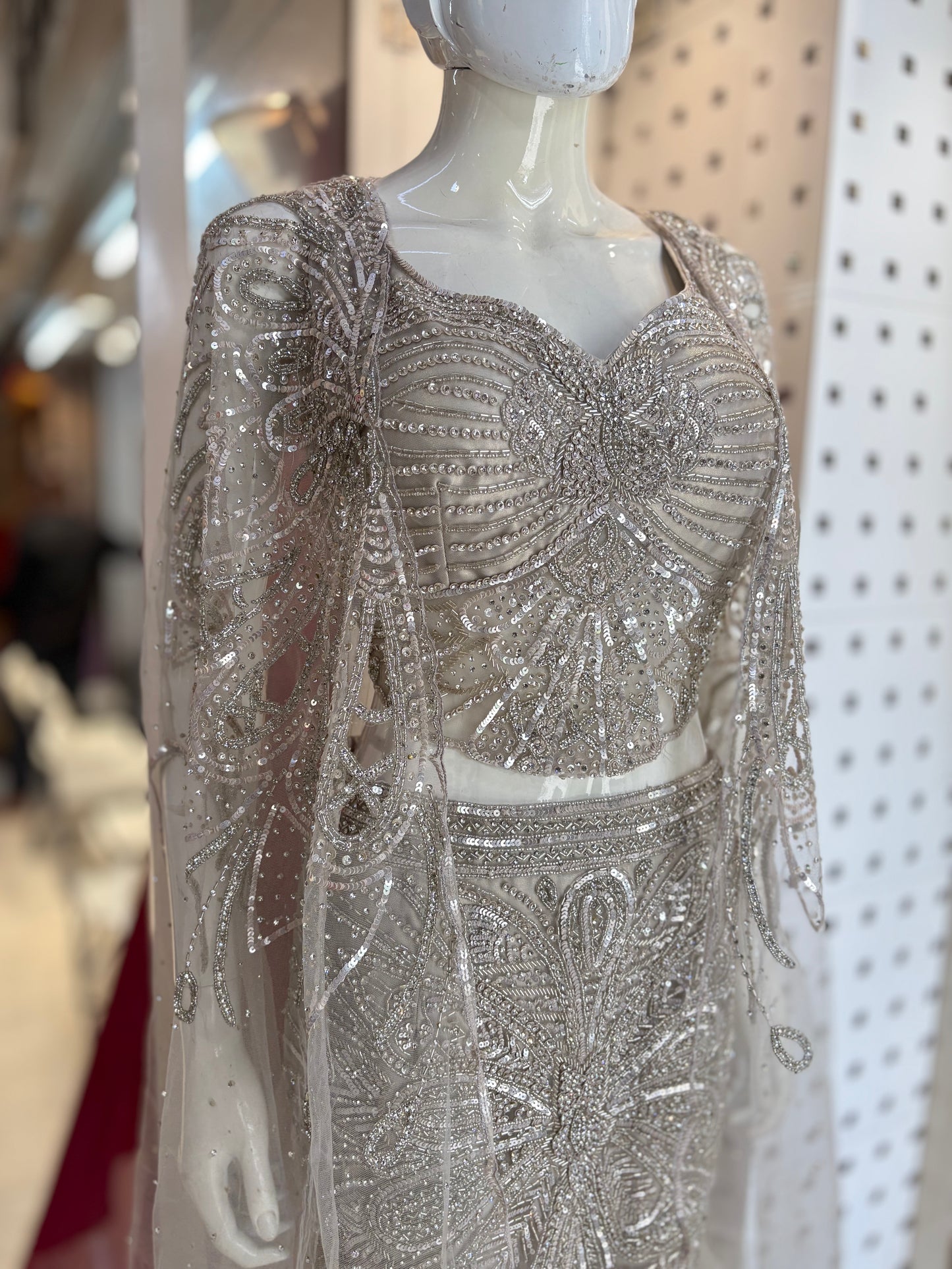 Fishcut lehanga choli with designer cape