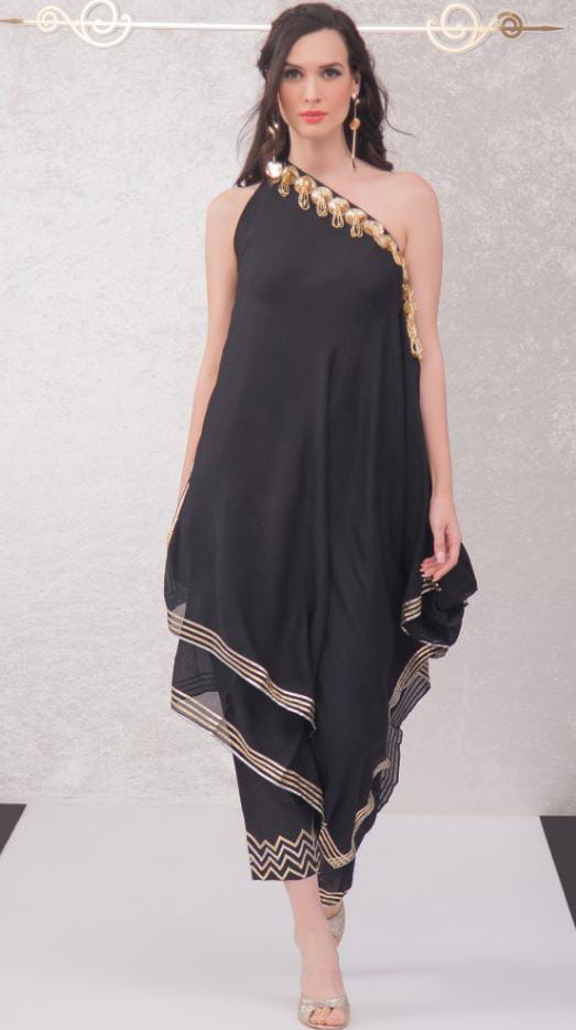 indowestern one-sided off shoulder with pant