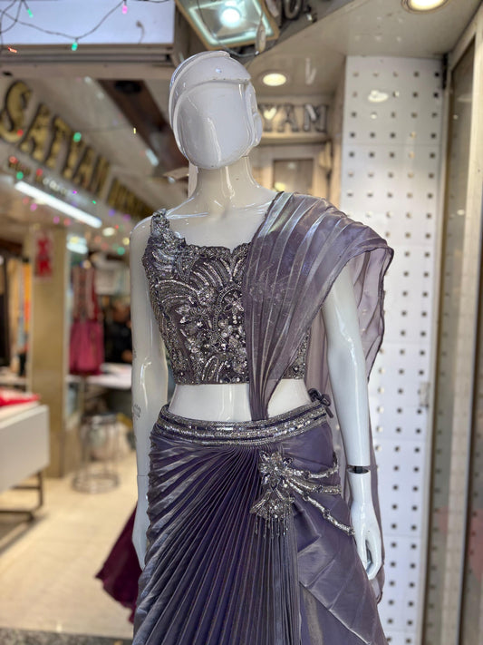 Indowestern croptop skirt with ready saree look