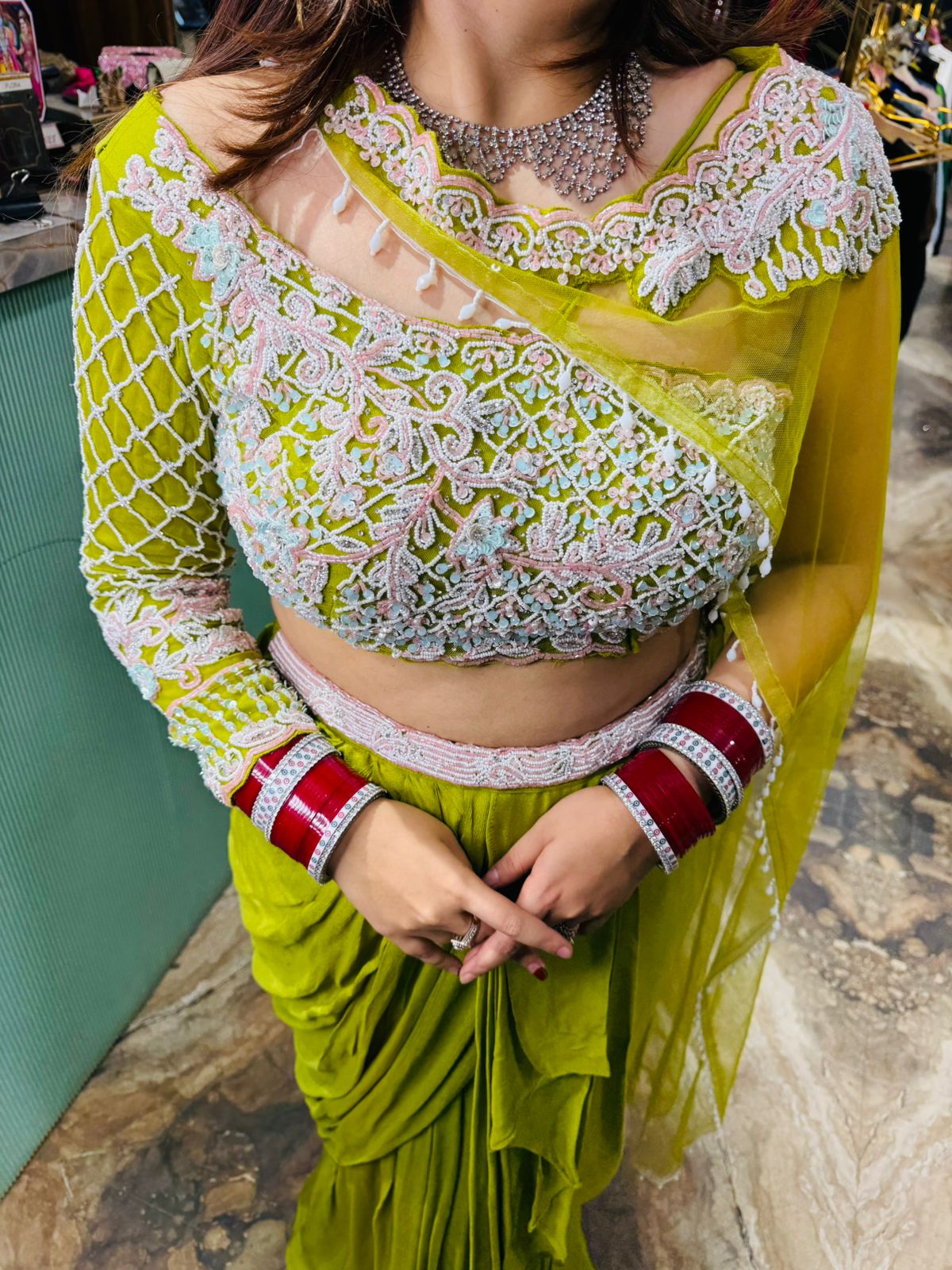 Indowestern drap skirt with croptop