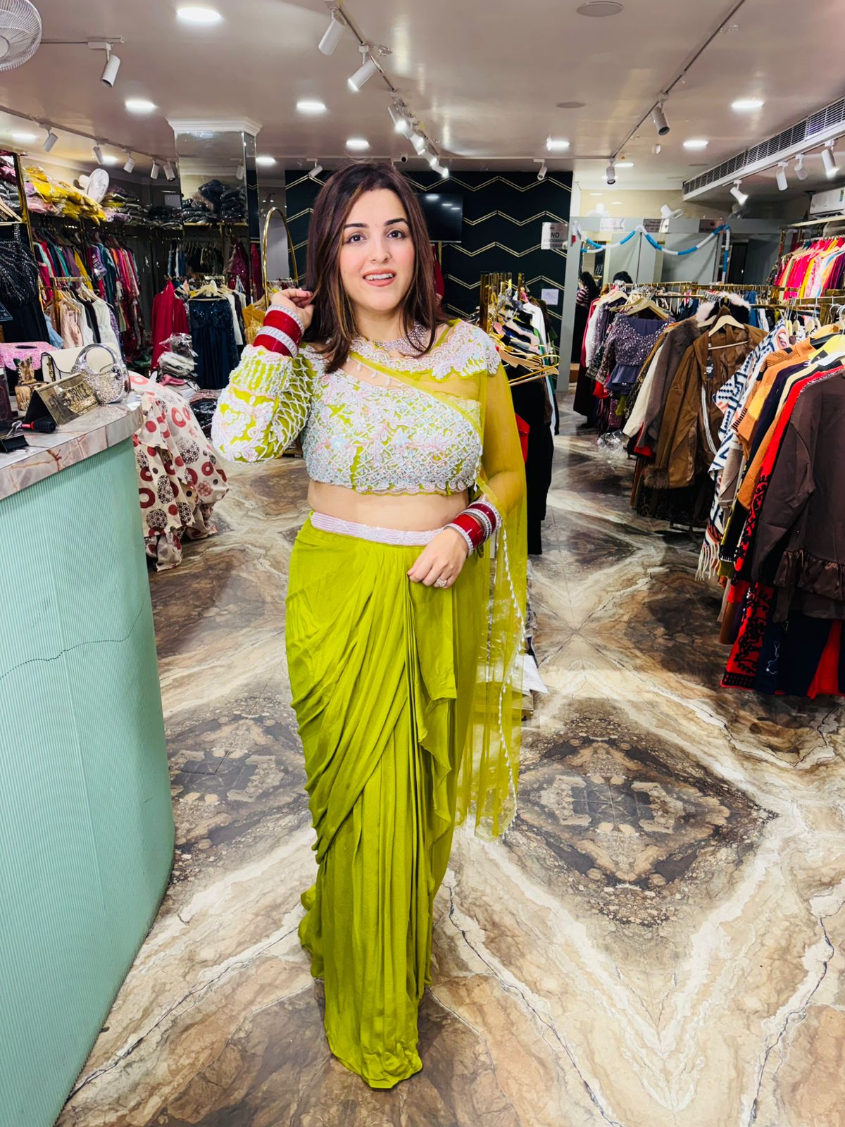 Indowestern drap skirt with croptop