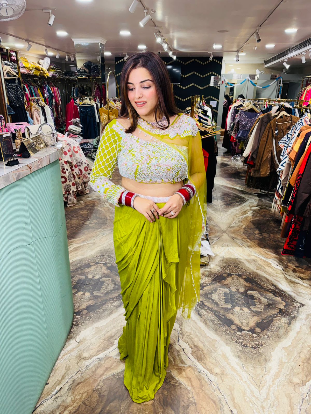 Indowestern drap skirt with croptop