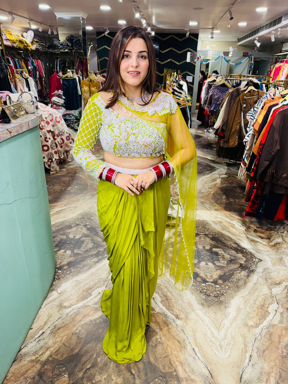 Indowestern drap skirt with croptop