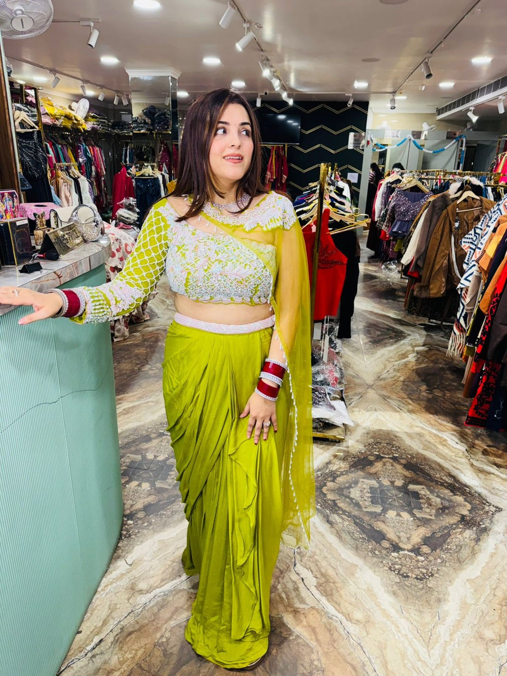 Indowestern drap skirt with croptop