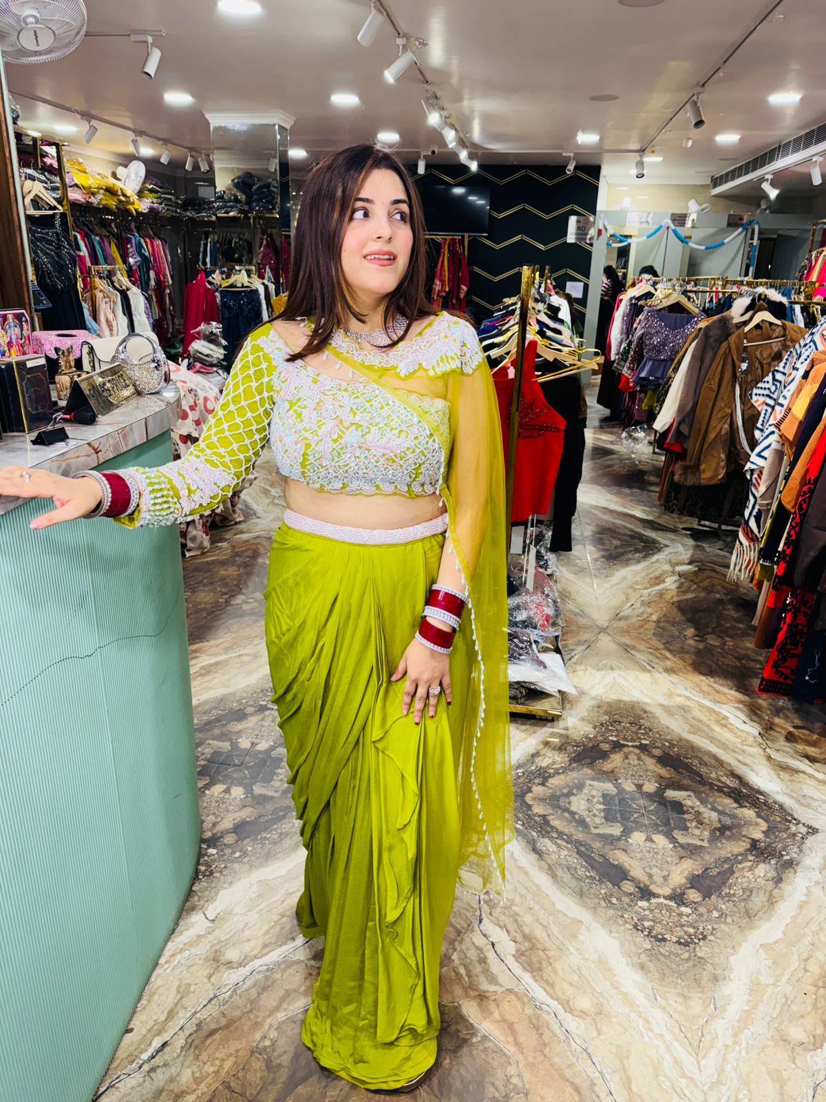 Indowestern drap skirt with croptop