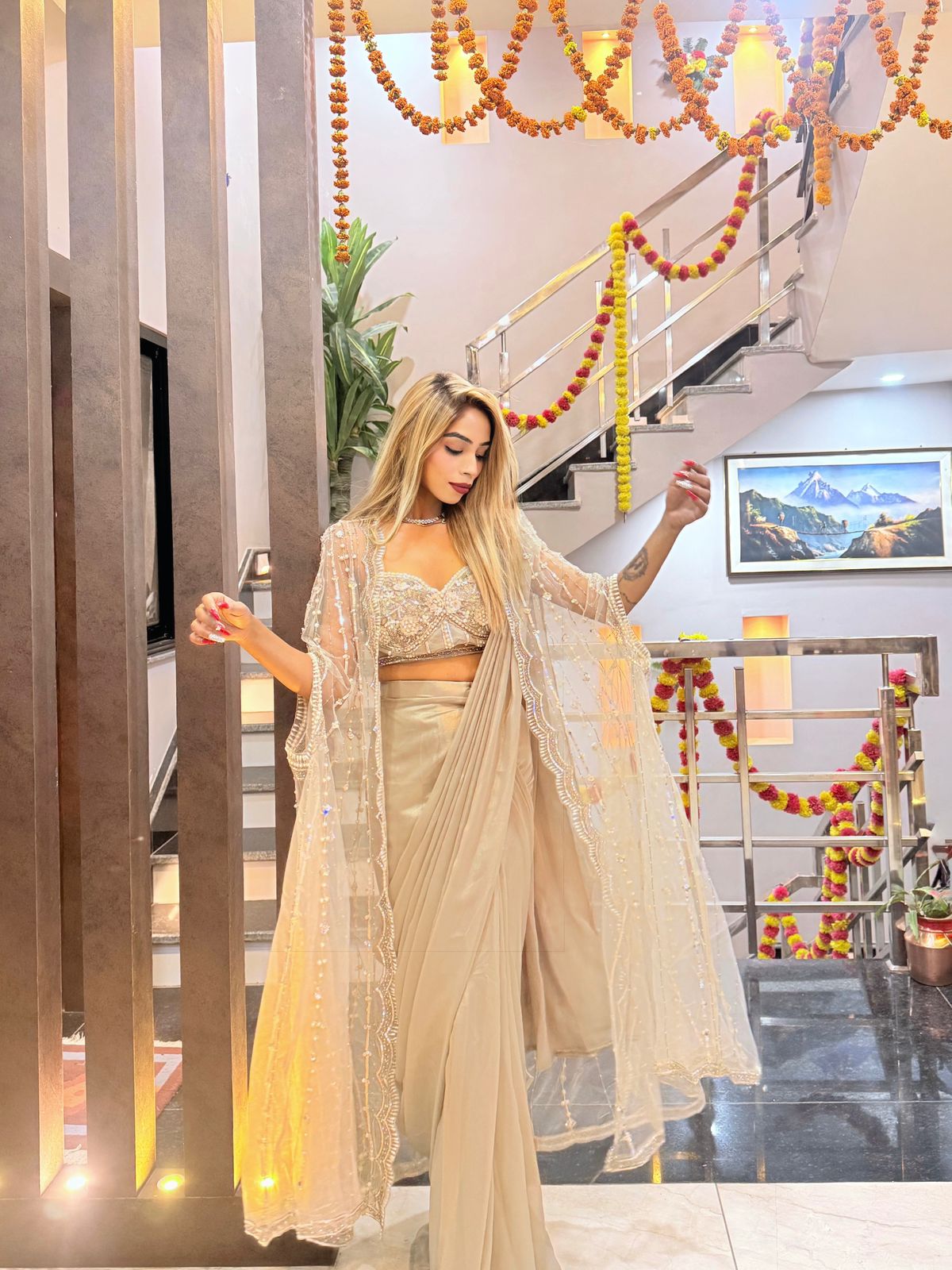 ready saree with shrug