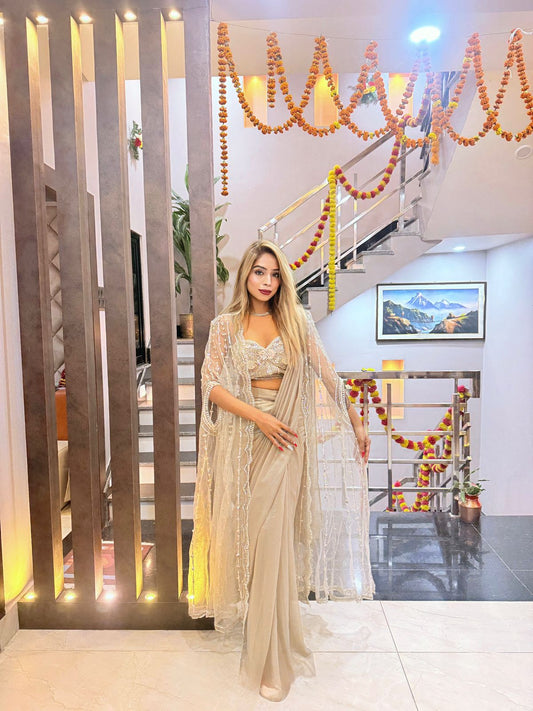 ready saree with shrug