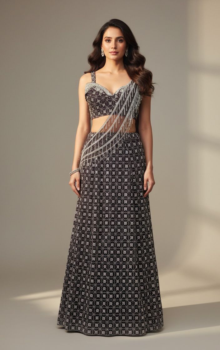 Crop top with drape skirt