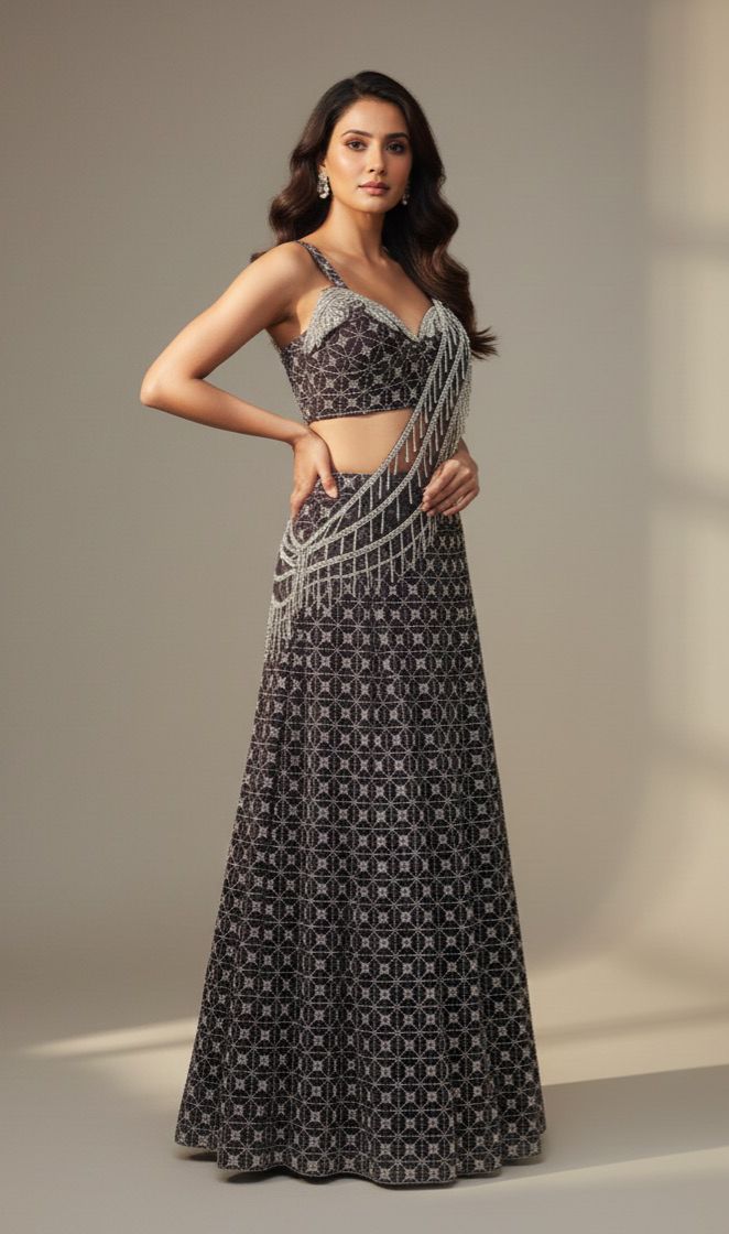 Crop top with drape skirt