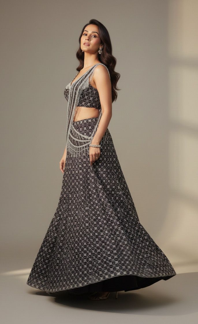 Crop top with drape skirt