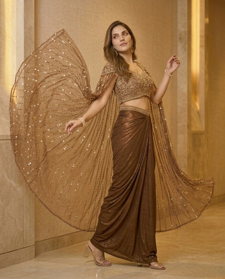 Indowester  drape skirt with blouse & dolphin sleeves