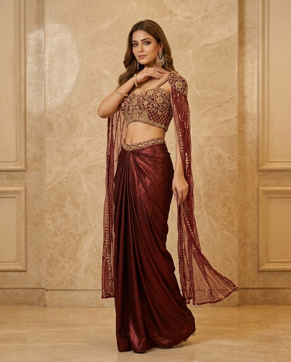 Indowester  drape skirt with blouse & dolphin sleeves