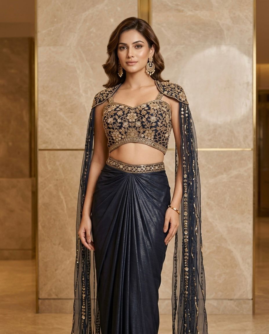 Indowester  drape skirt with blouse & dolphin sleeves