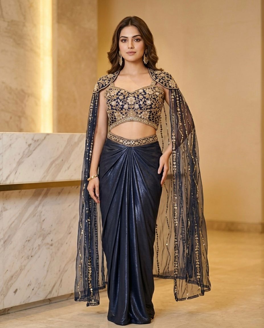 Indowester  drape skirt with blouse & dolphin sleeves