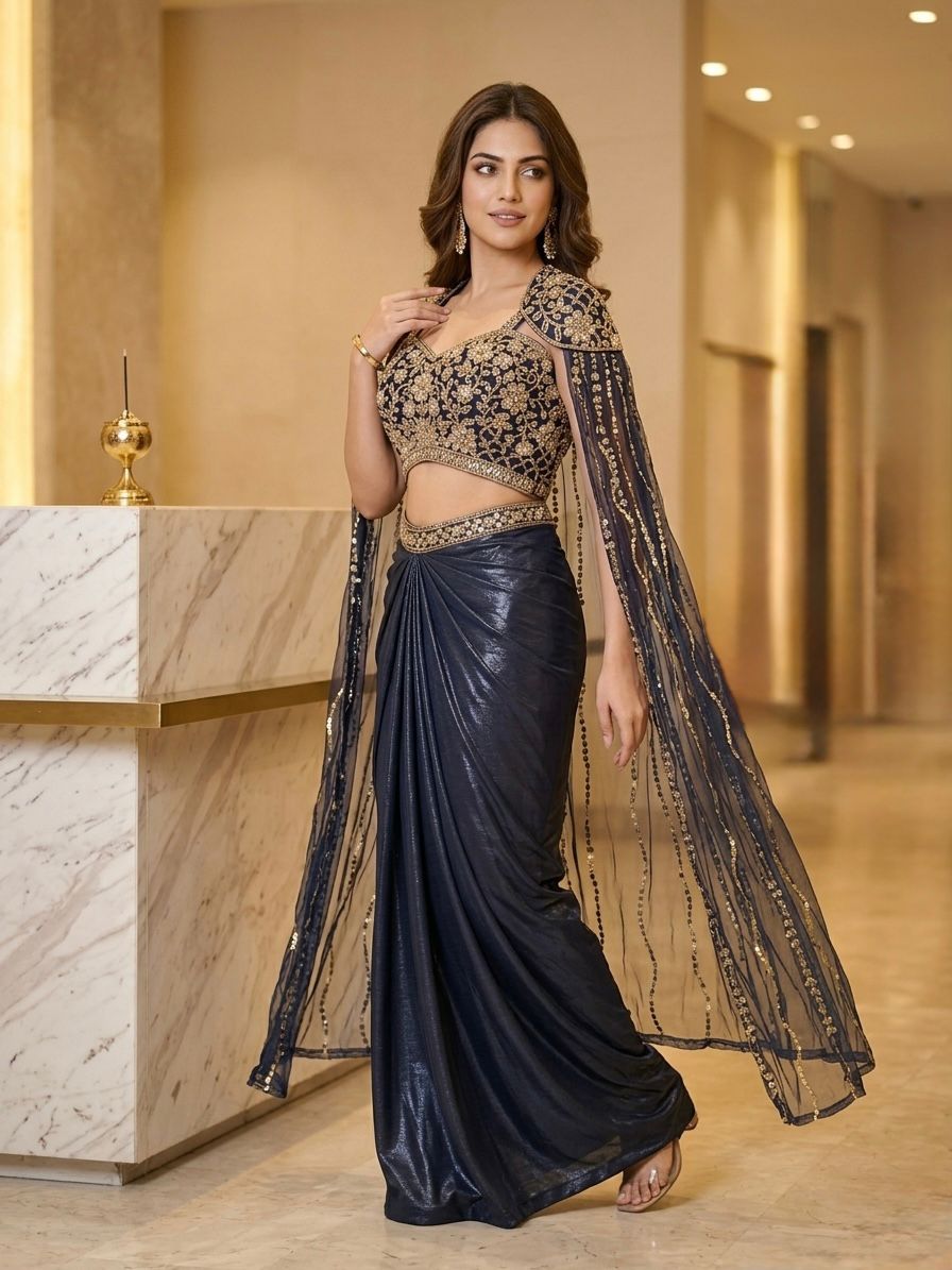 Indowester  drape skirt with blouse & dolphin sleeves