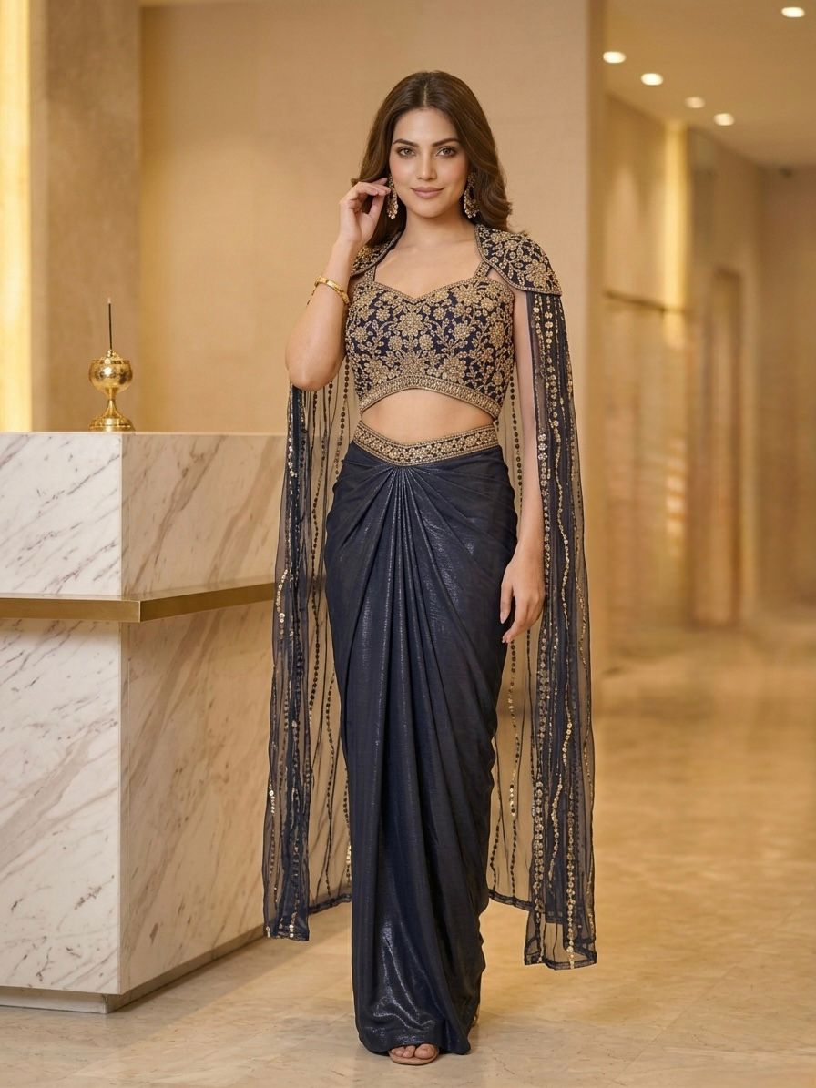 Indowester  drape skirt with blouse & dolphin sleeves