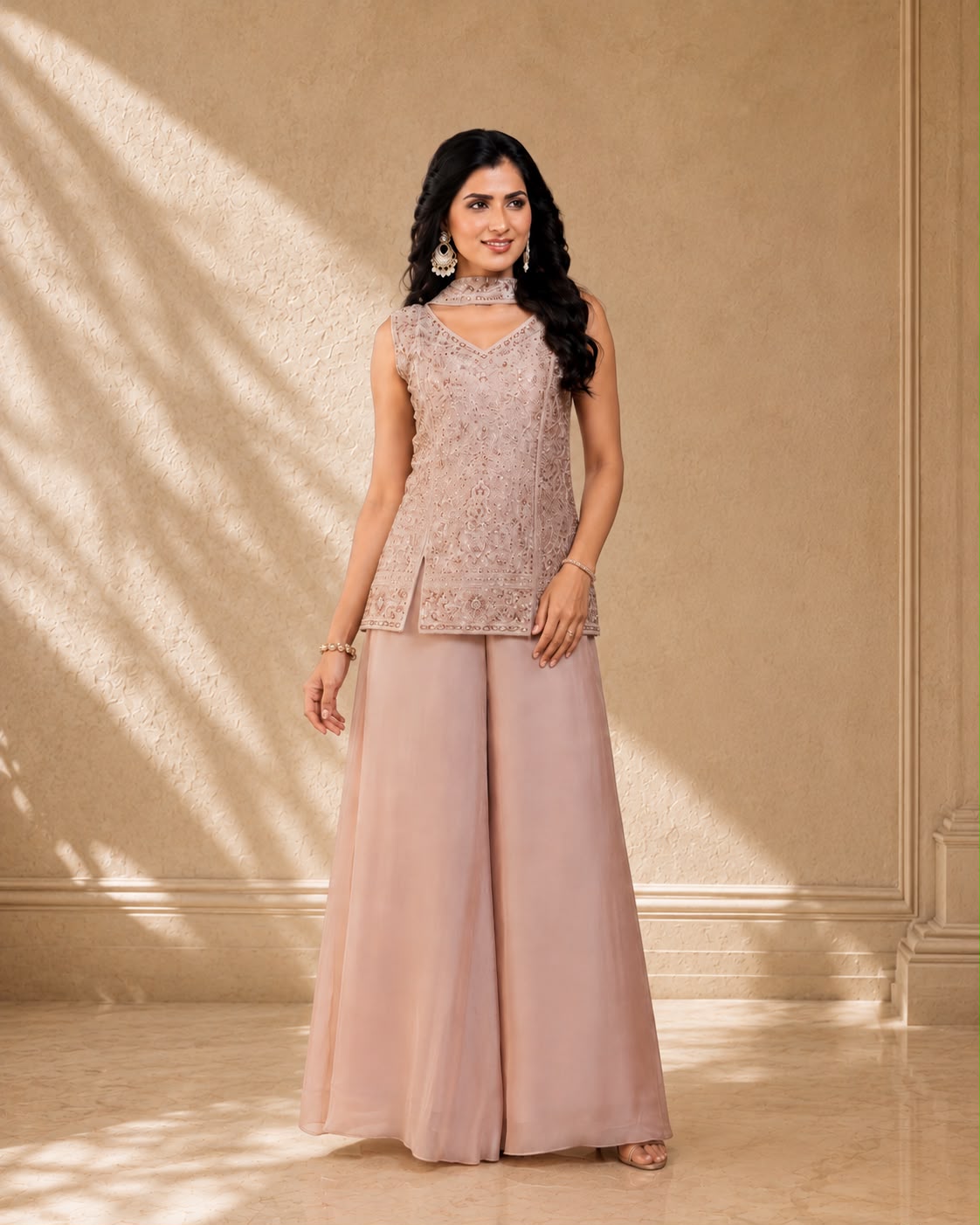 short kurti with plazoo