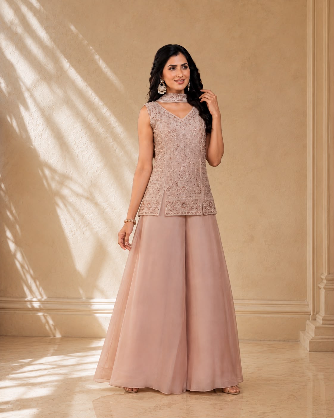 short kurti with plazoo