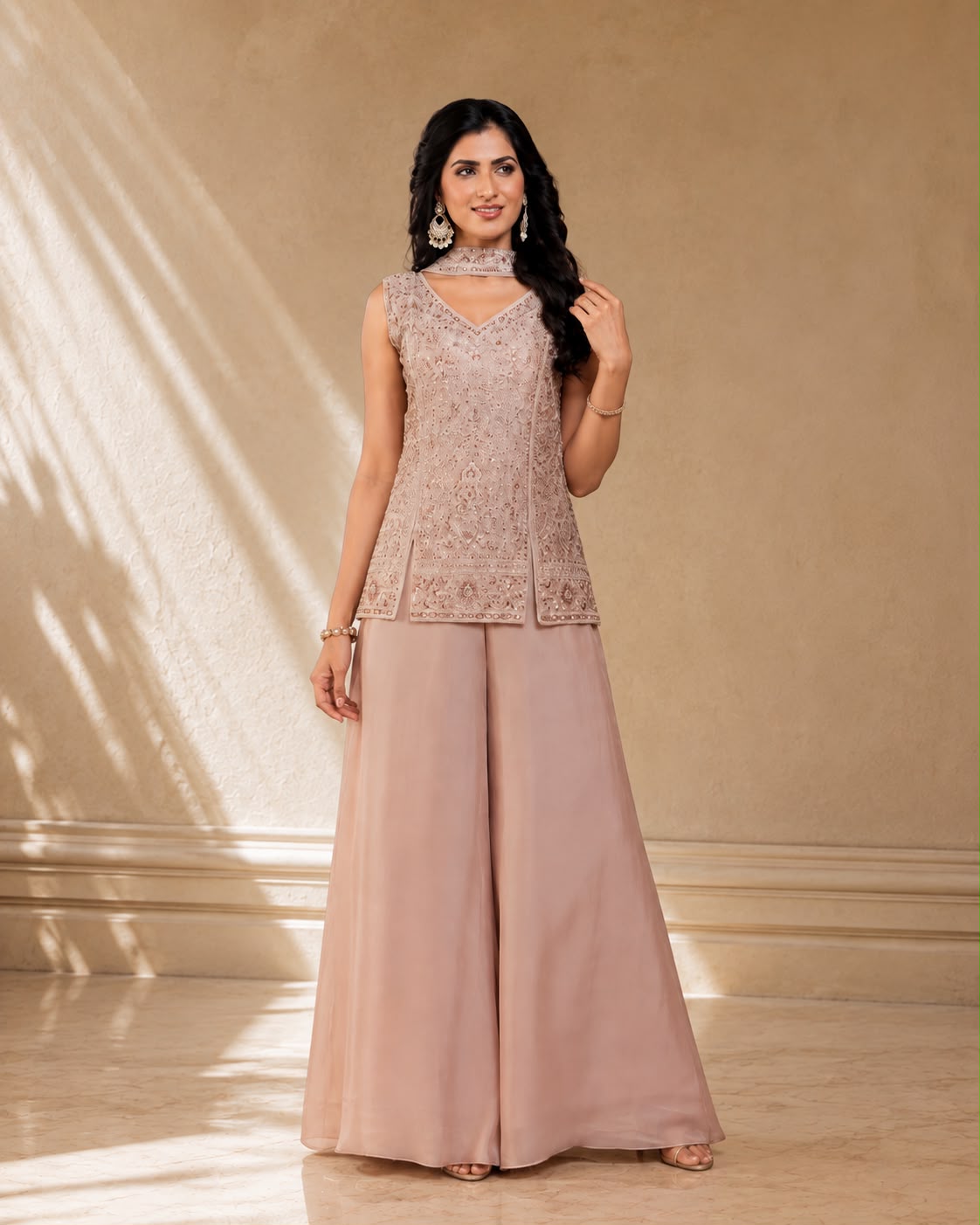 short kurti with plazoo