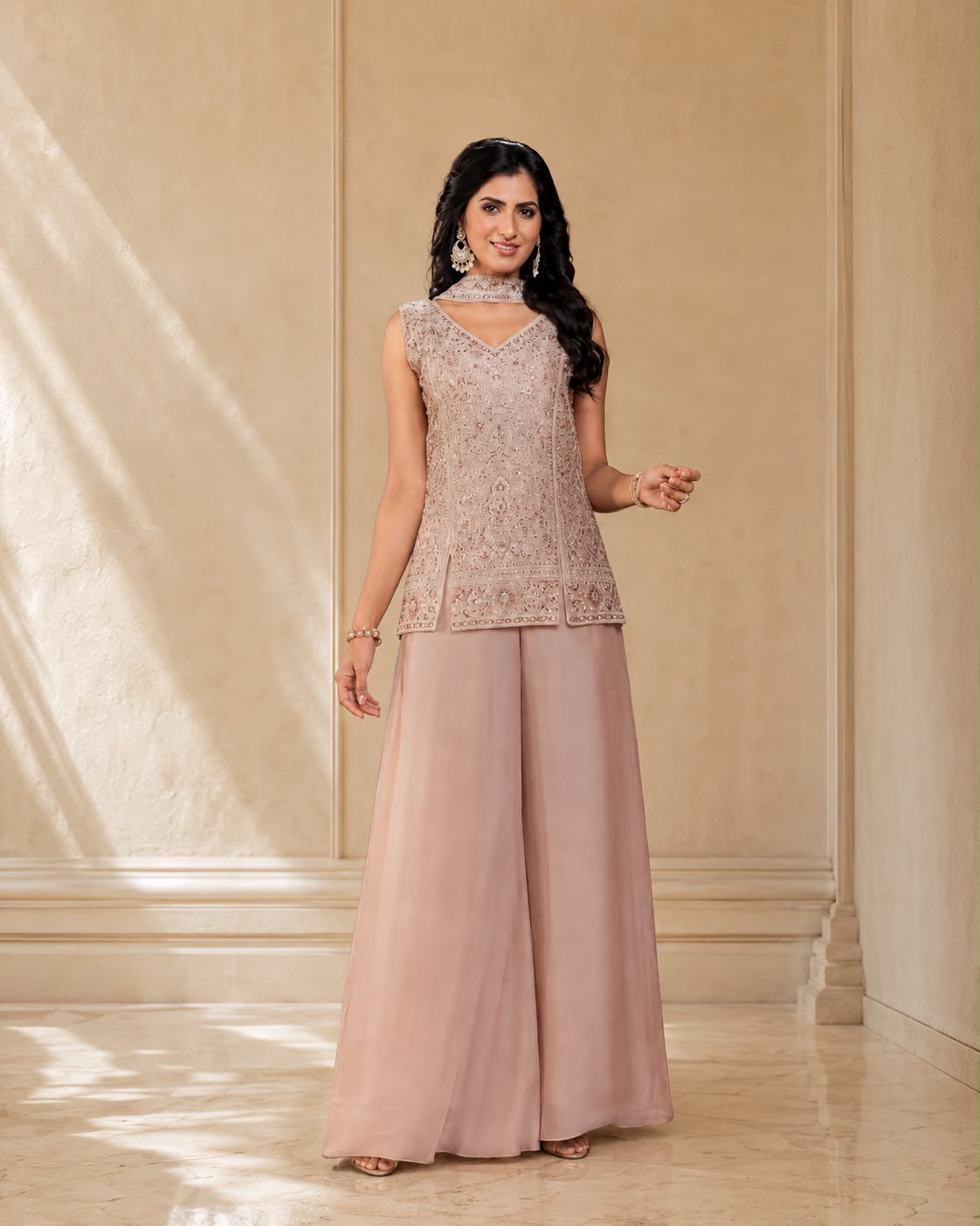 short kurti with plazoo