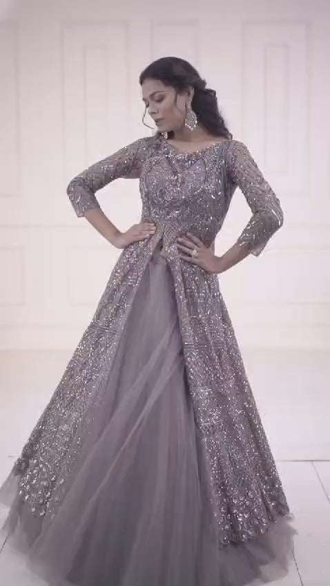 indowestern gown with lehenga